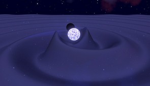 Artistic image of gravitational waves generated by a generic neutron star black hole binary. Credit: Mark Myers, OzGrav /Swinburne University