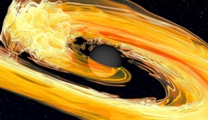 BHNS simulation with tidal disruption. Credit: Visualization: T.Dietrich, N.Fischer, S.Ossokine, H.Pfeiffer, T. Vu; Simulation: V.Chaurasia, T. Dietrich