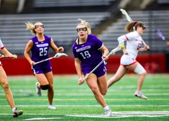 Northwestern lacrosse players on the field